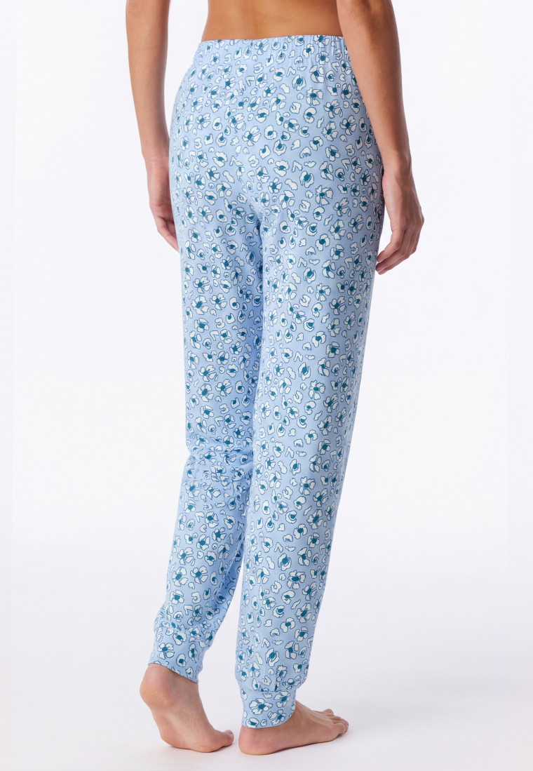 Hose lang Bündchen Blumen Leoparden hellblau - Mix+Relax