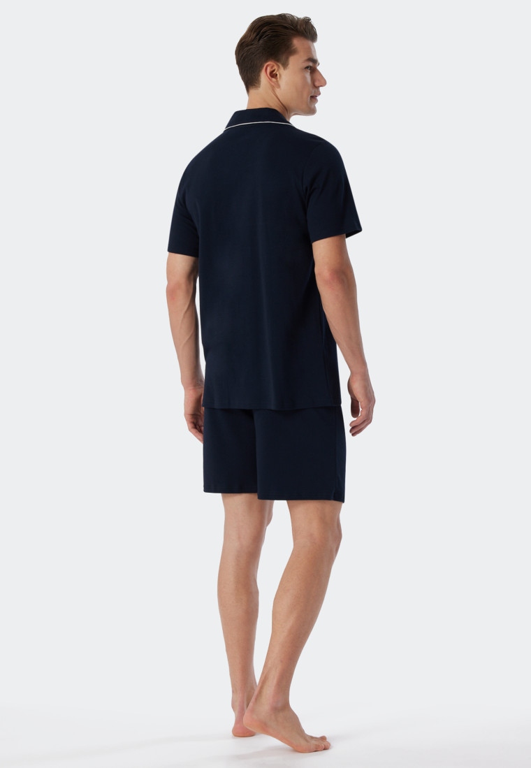 Pyjama court interlock bleu foncé - Fine Interlock