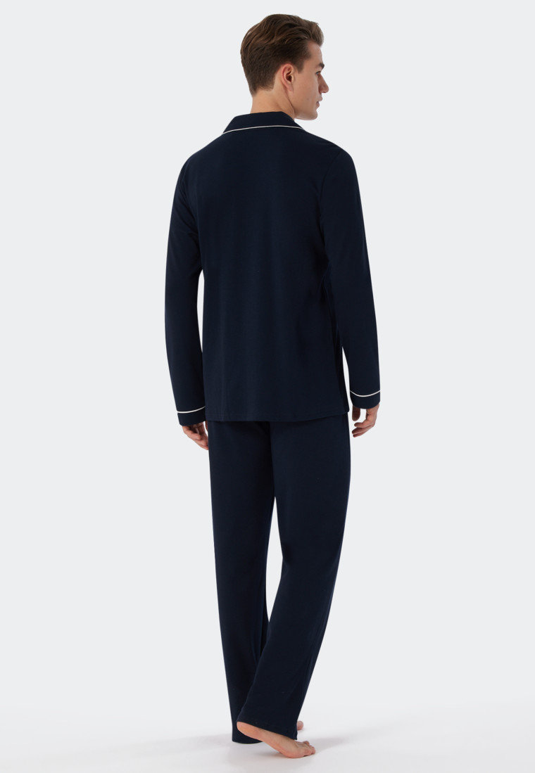 Pajamas long interlock dark blue - Fine Interlock