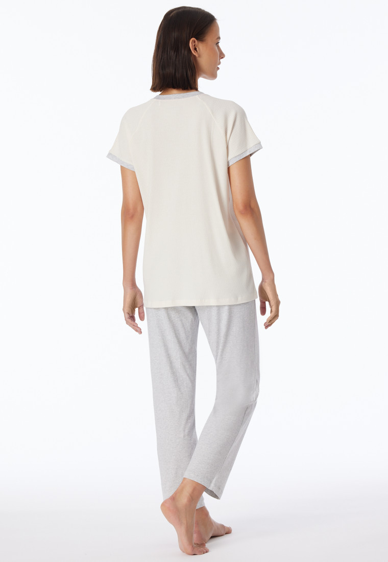 Pyjama 7/8 long coton bio crème - Casual Nightwear