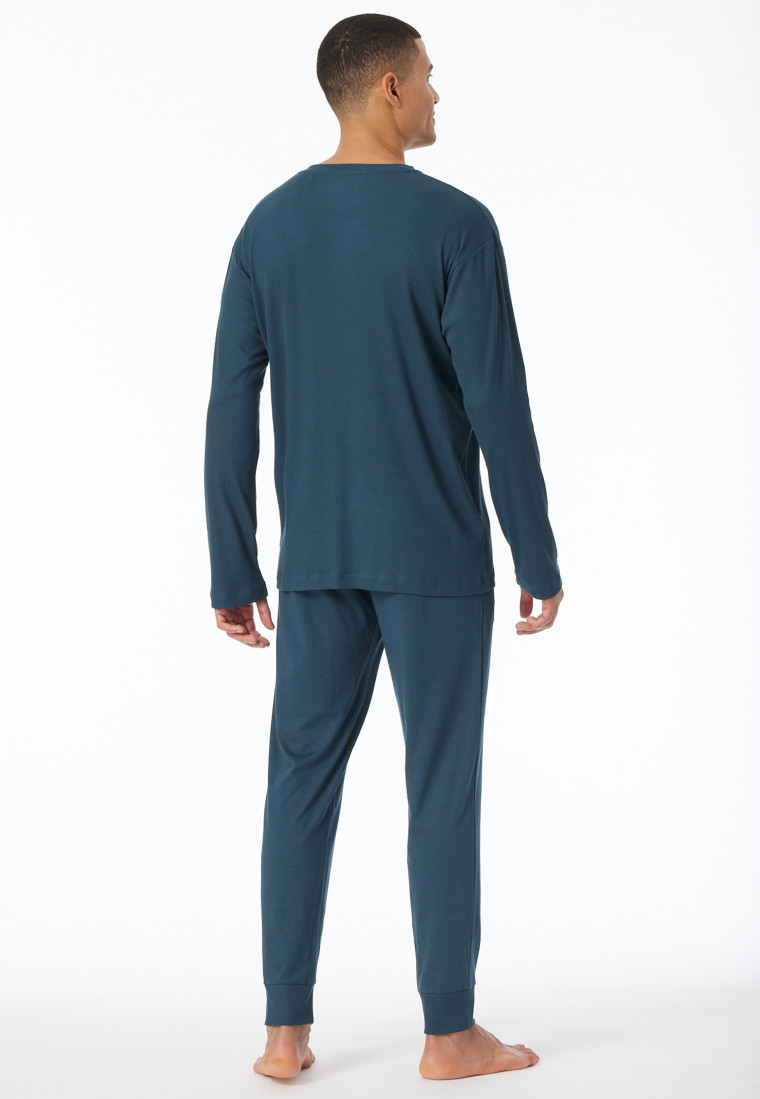 Schlafanzug Doppelripp lang Bündchen dunkelblau - Modern Nightwear