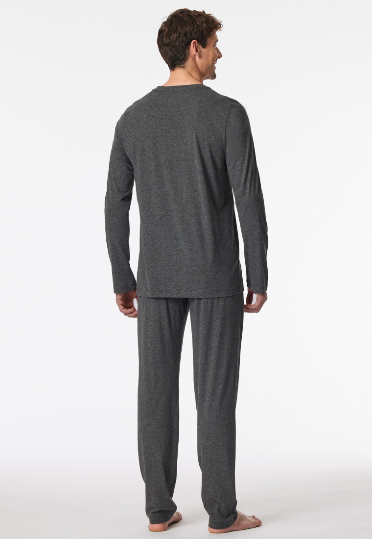 Schlafanzug Doppelripp lang dunkelgrau meliert - Modern Nightwear