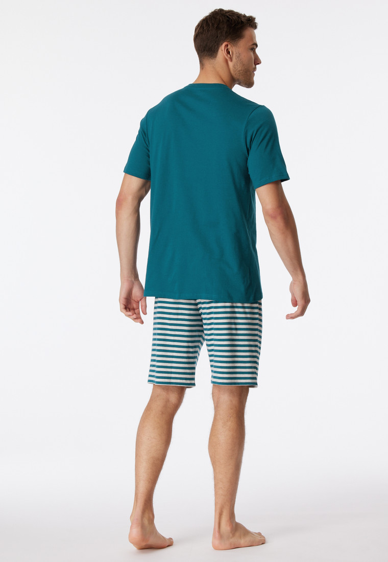 Pyjamas short organic cotton button placket stripes denim blue - Casual Nightwear