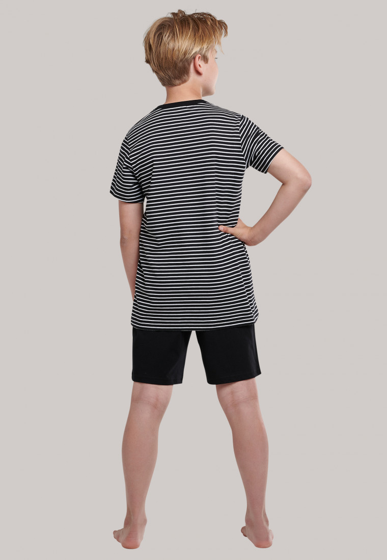 Pajamas short organic cotton stripes black - Nightwear