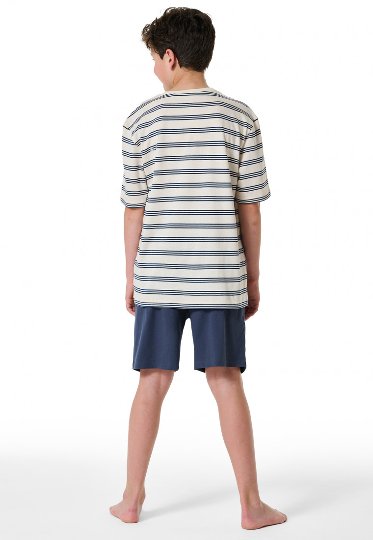 Pyjama court coton bio rayures crème - Nightwear