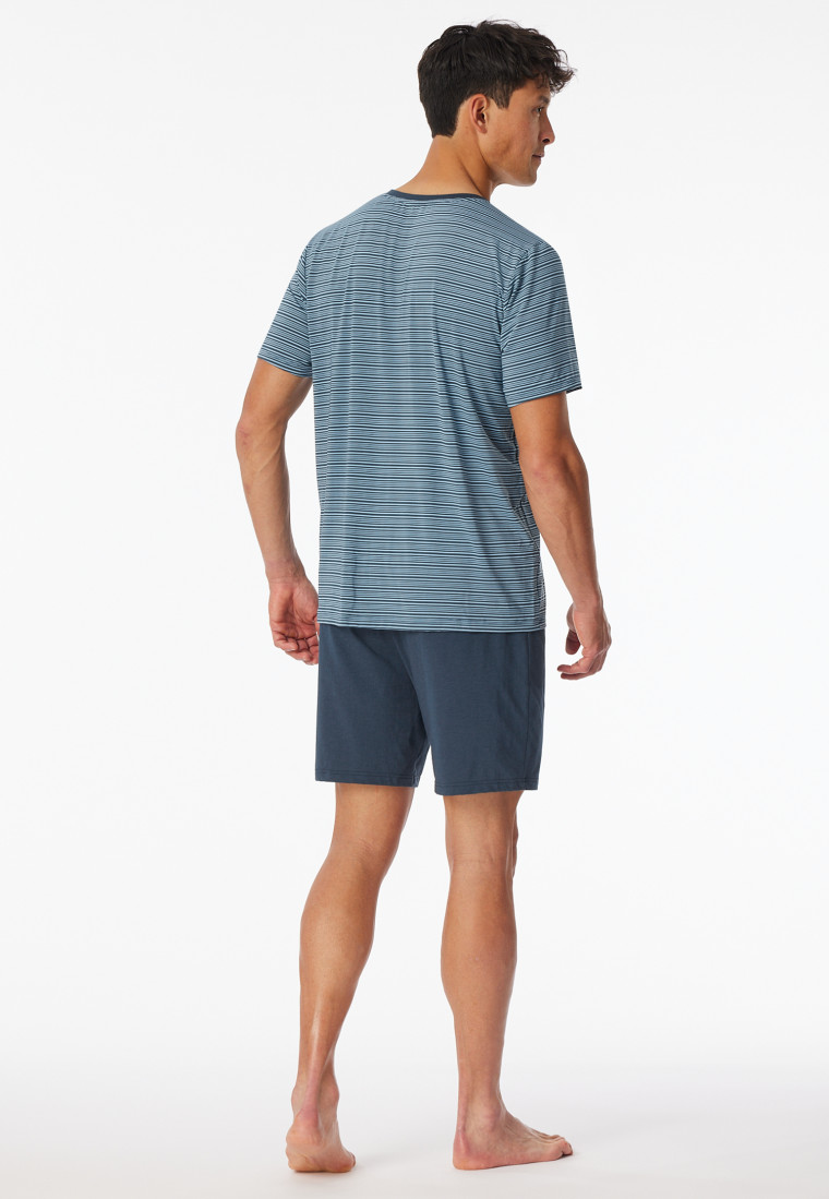 Pigiama breve a righe con scollatura a V blu denim - Long Life Soft