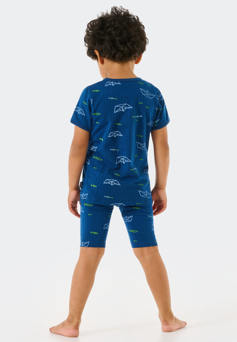 Pyjama court tencel coton bio côtelé bateaux en papier poissons bleu - Rat Henry