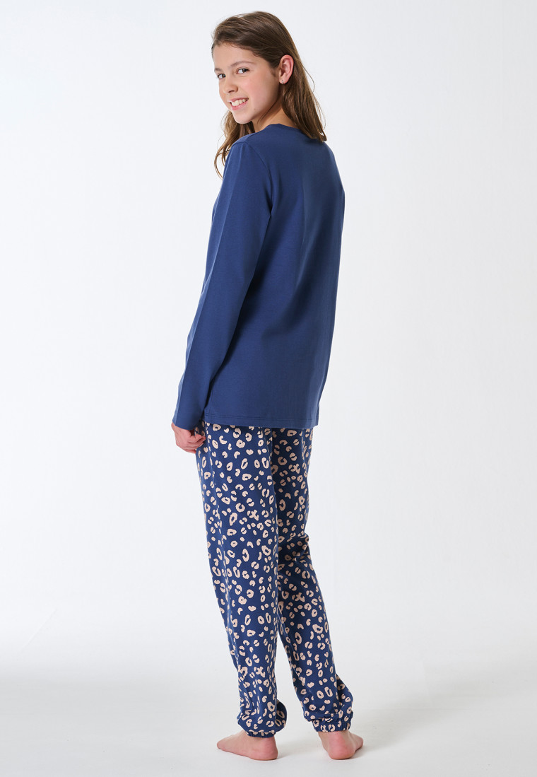 Pyjamas long cuffs animal print denim blue - Teens Nightwear