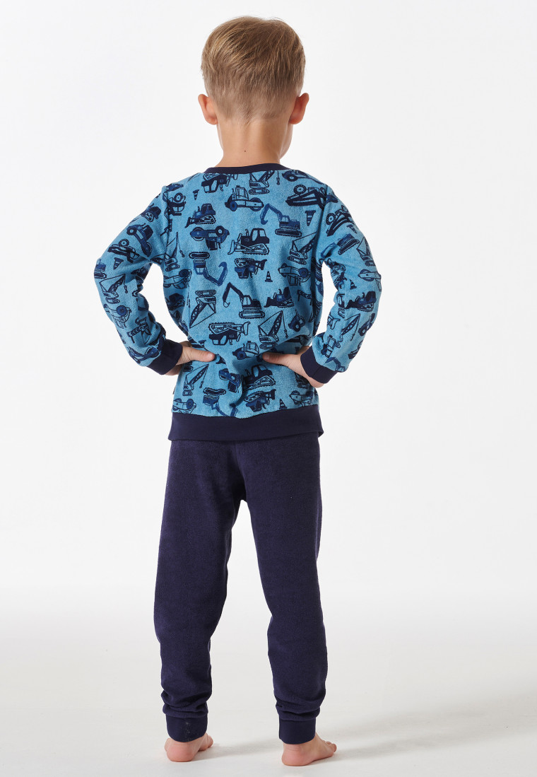 Pigiama con polsini lunghi veicoli da cantiere celeste - Boys World