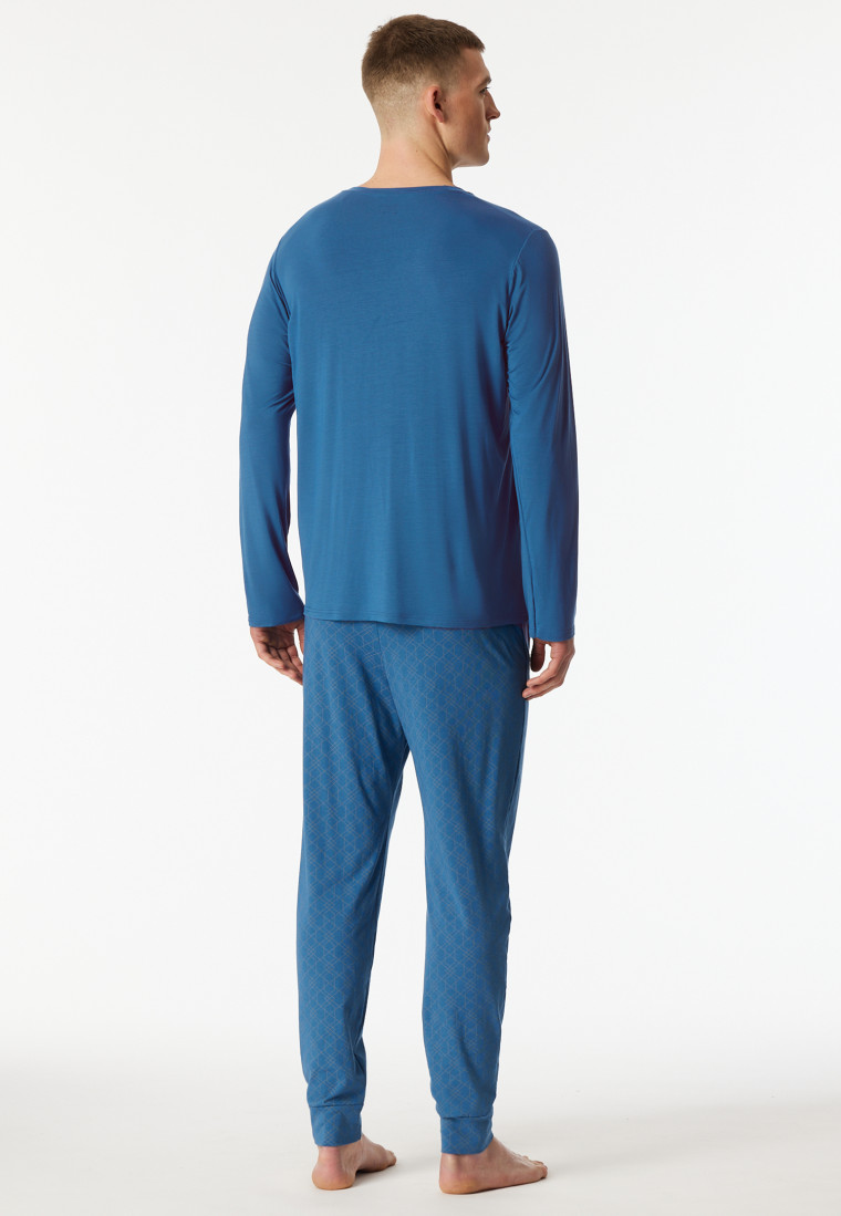 Schlafanzug lang Bündchen blau - Long Life Soft