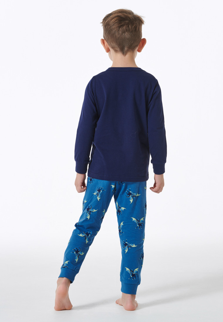 Schlafanzug lang Bündchen Drachen dunkelblau - Boys World