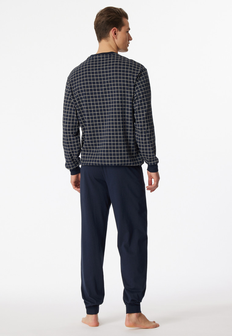 Long pajamas with cuffs dark blue check - Dark Sapphire