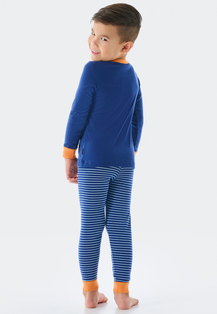 Pyjama long côtelé coton bio bords-côtes rayures nounours bleu - Natural Love