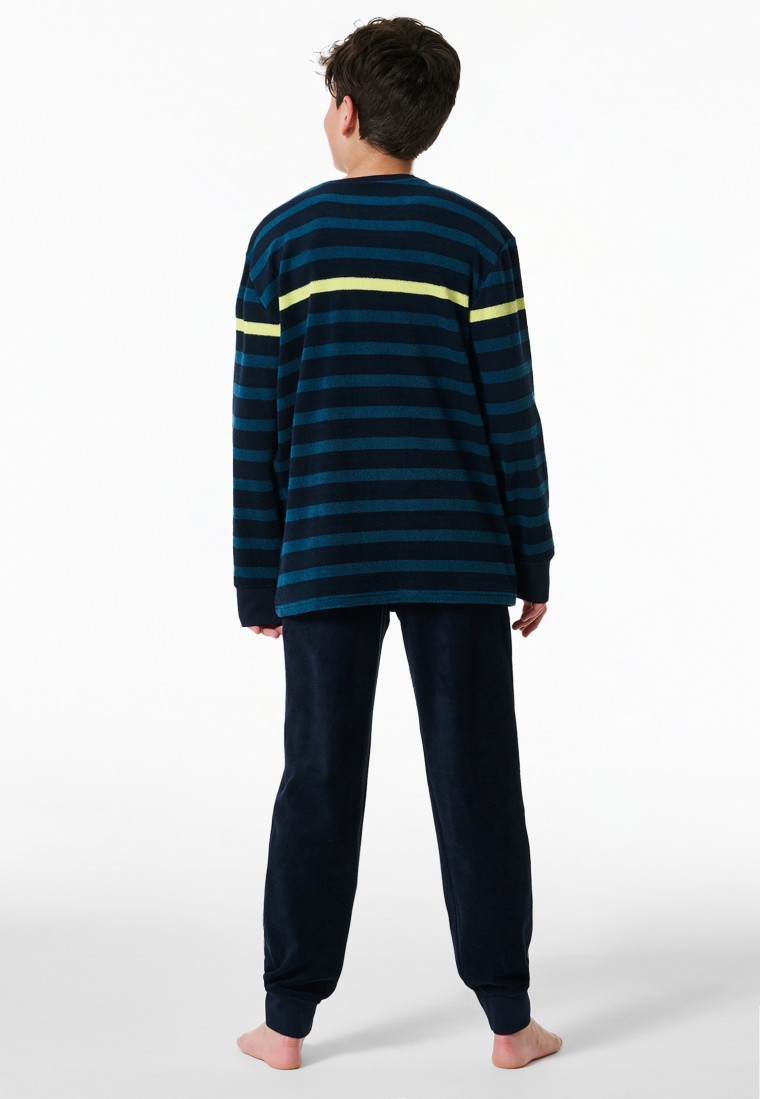 Pigiama lungo in spugna blu notte a righe - Nightwear