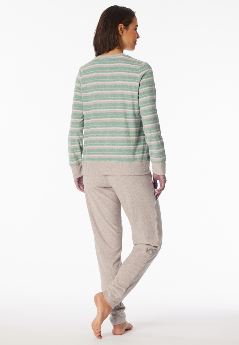Pigiama lunghezza polsini in spugna a righe verde - Casual Essentials