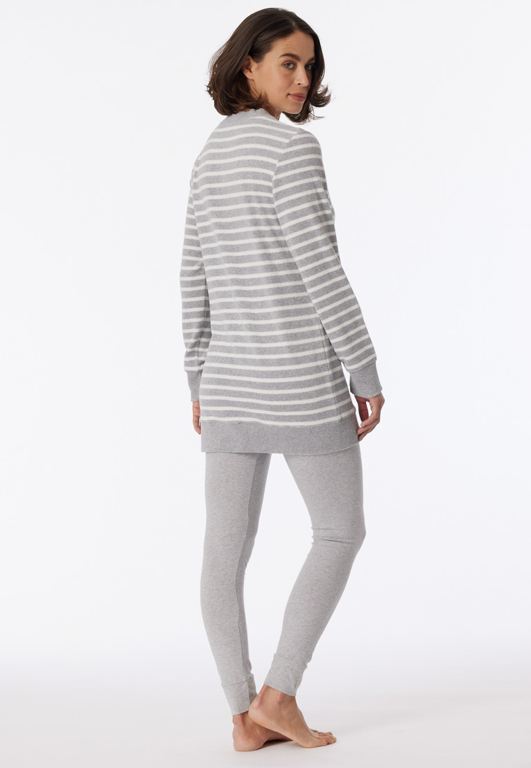 Completo da notte lungo in spugna con leggings e motivo a righe, grigio screziato - Casual Essentials