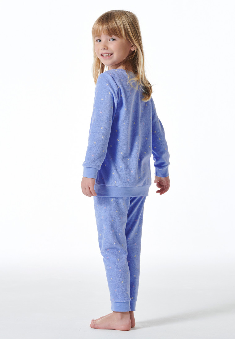 Pigiama lungo in spugna di cotone organico polsini stelle lillà - Girls World