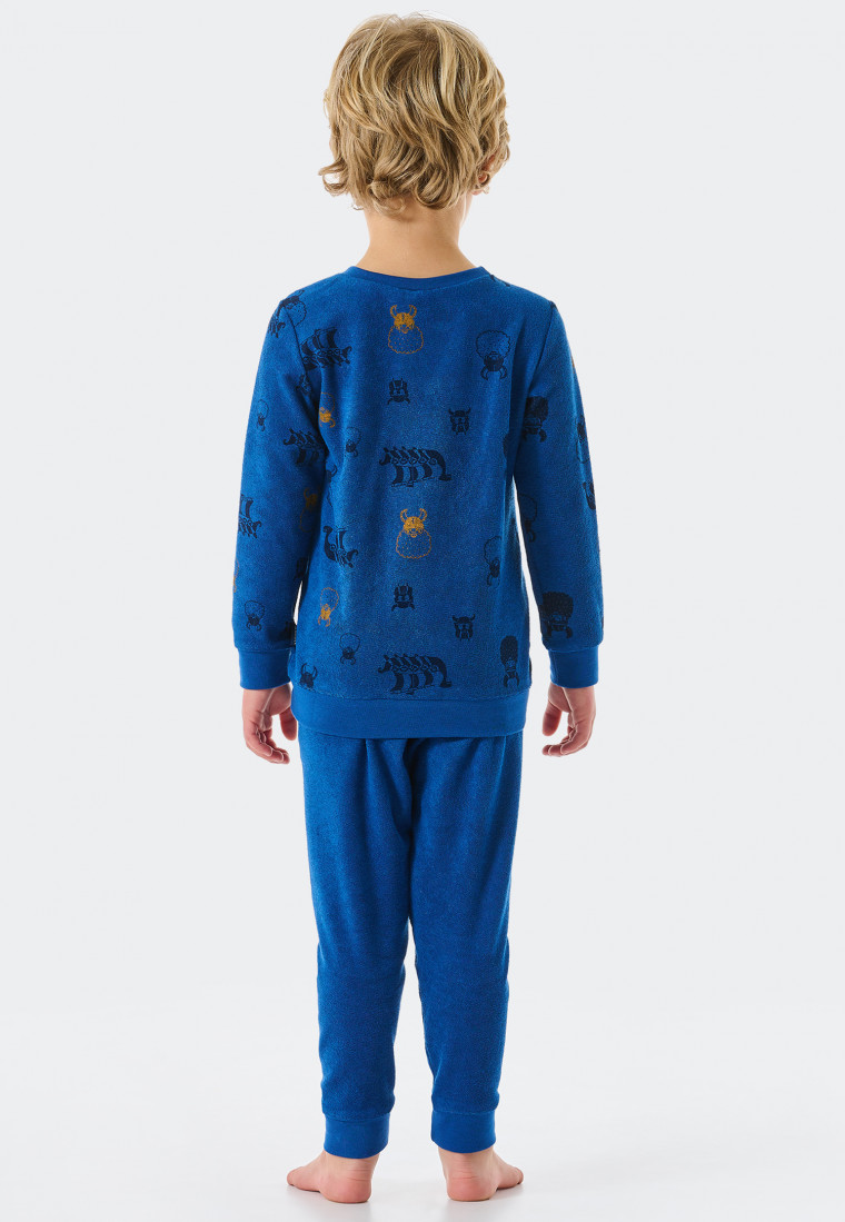 Schlafanzug lang Frottee Organic Cotton Bündchen Wikinger blau - Boys World