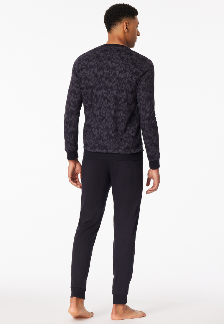 Pigiama lungo interlock con fantasia carbone - Fine Interlock
