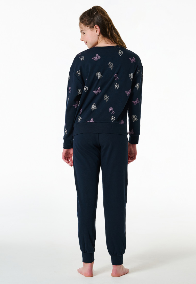 Pigiama lungo interlock con polsini da sogno blu notte - Nightwear