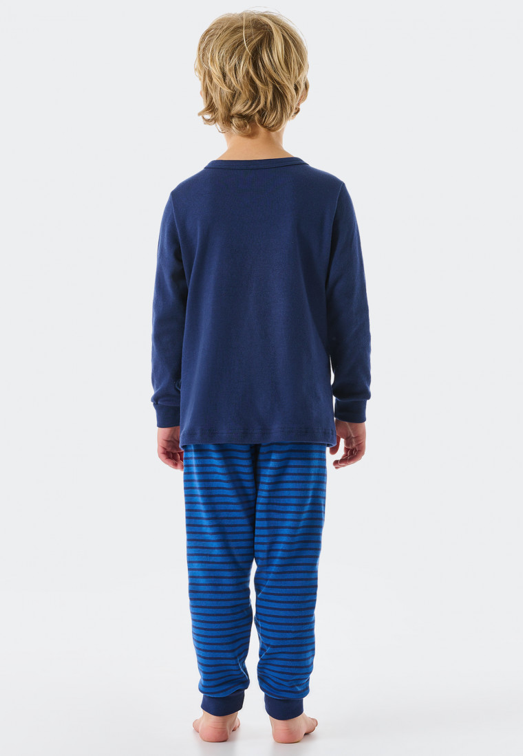Schlafanzug lang Interlock Organic Cotton Bündchen Wikinger Langschiff Ringel dunkelblau - Boys World