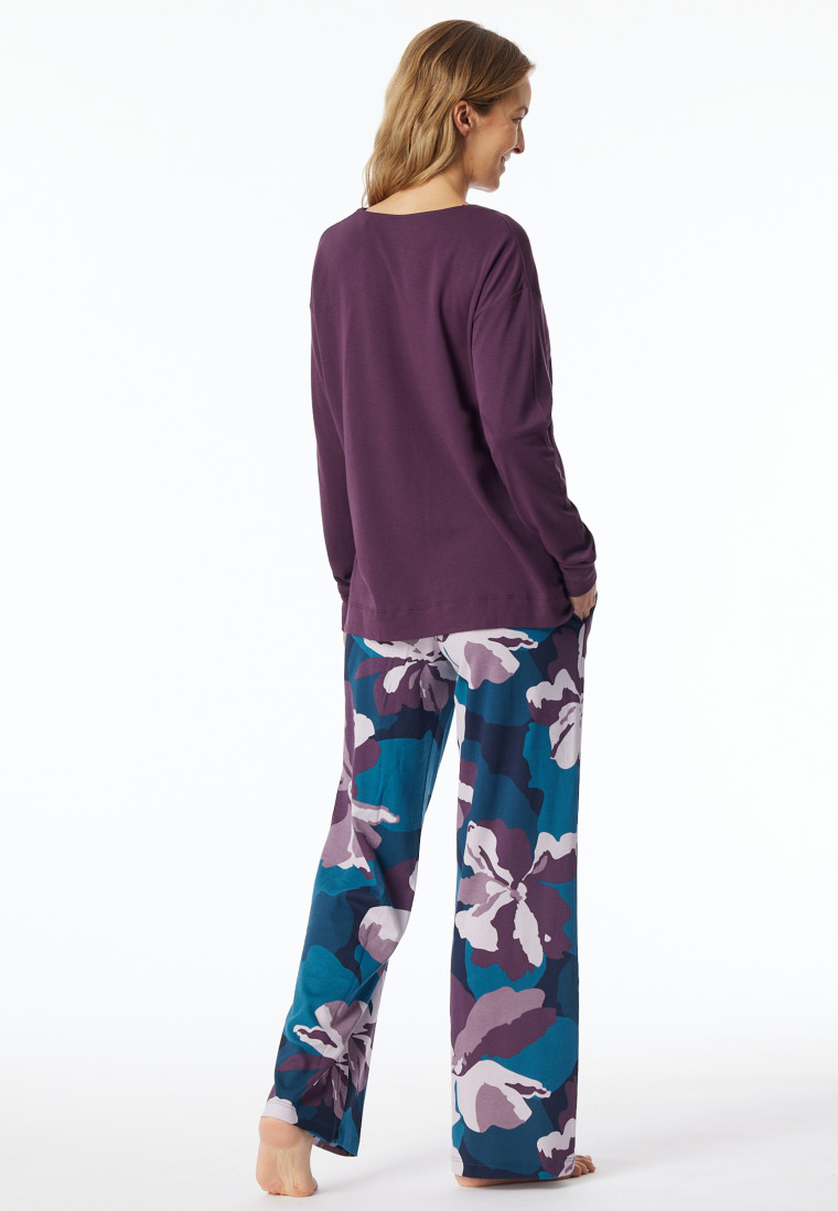 Pajamas long interlock plum printed - Modern Nightwear