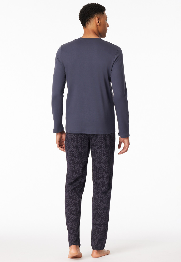 Pyjamas long pyjamas with button placket coal - Fine Interlock