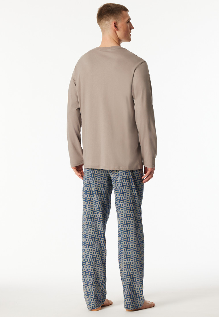 Pigiama lungo in cotone organico grigio brunastro a fantasia - Comfort Nightwear