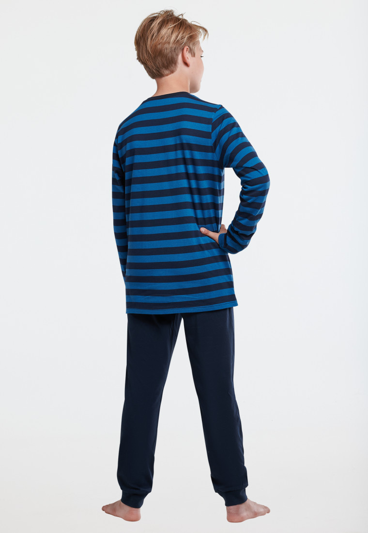 Pajamas long organic cotton Break stripes cuffs blue - Nightwear