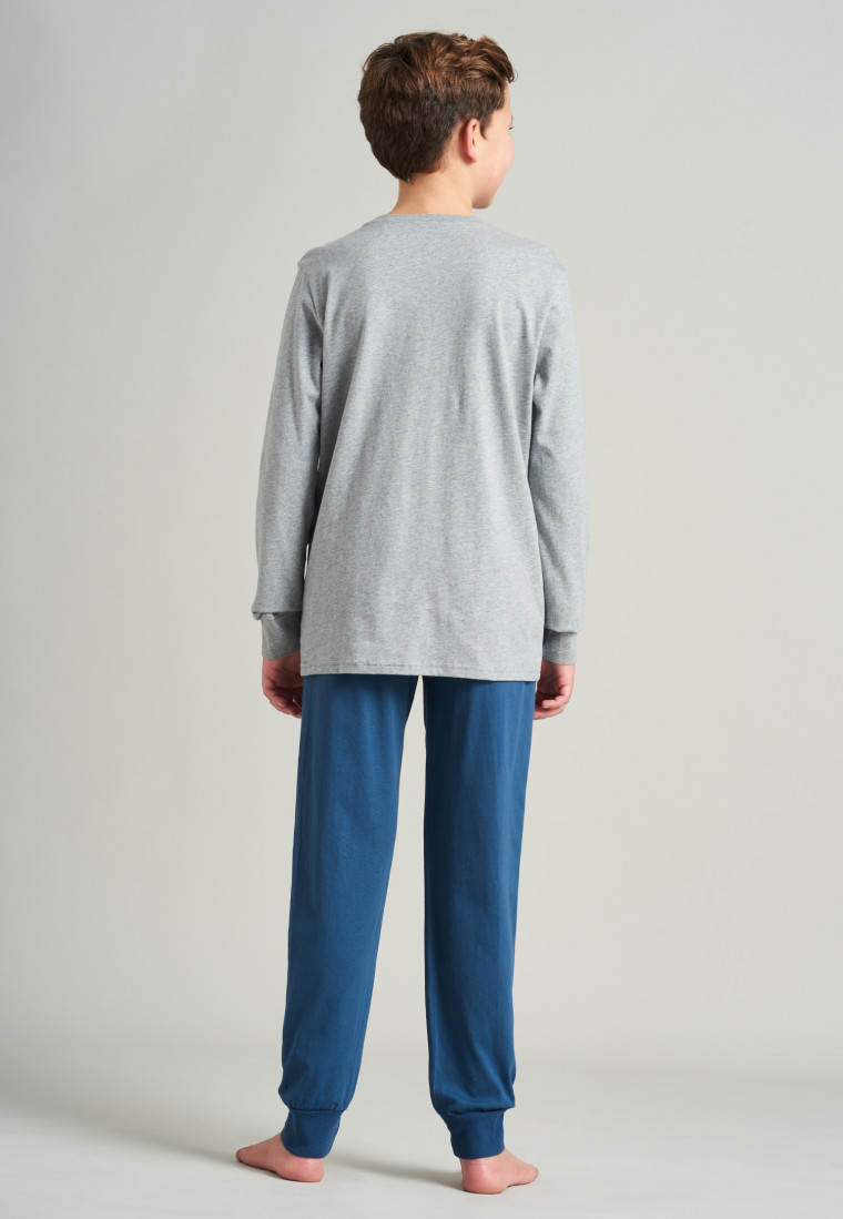 Schlafanzug lang Organic Cotton Bündchen Blockringel blau - Natural Love