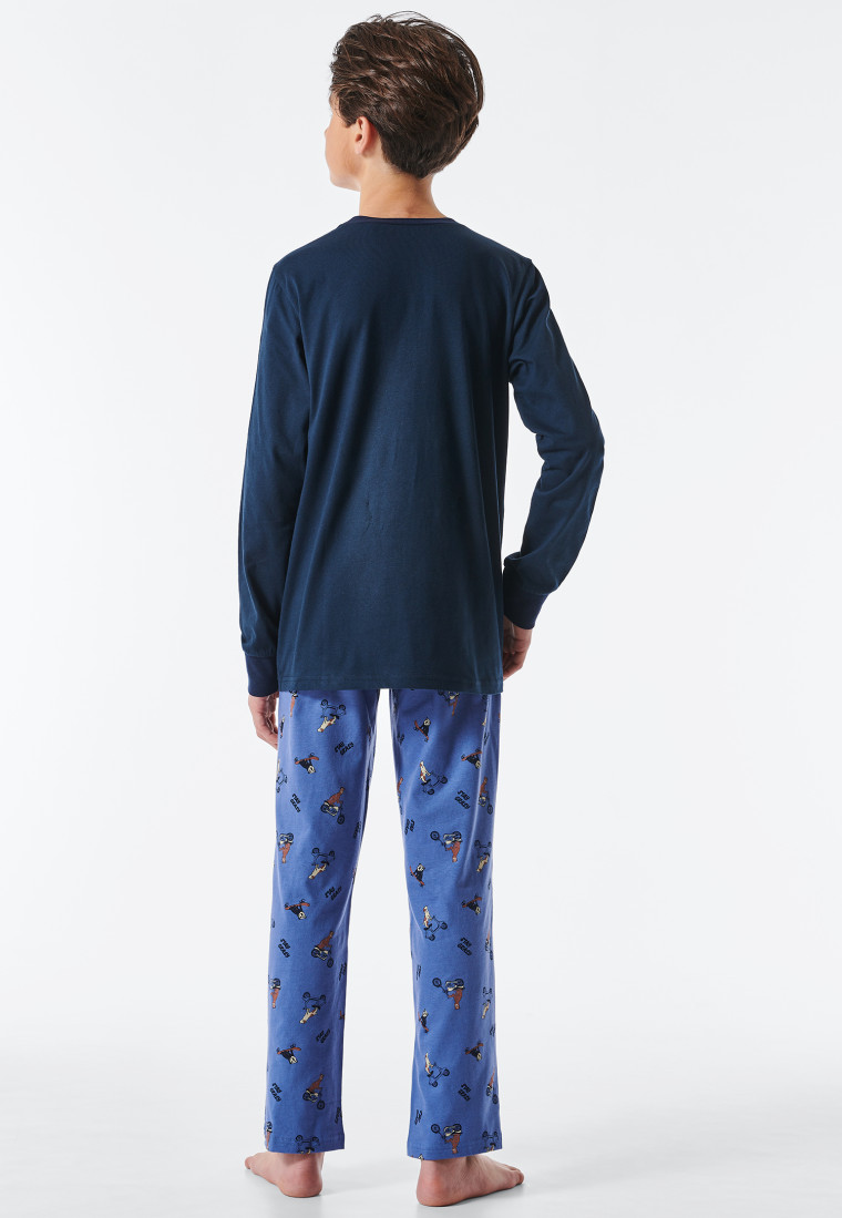 Schlafanzug lang Organic Cotton Bündchen Hund Skateboard indigo - Natural Rythm