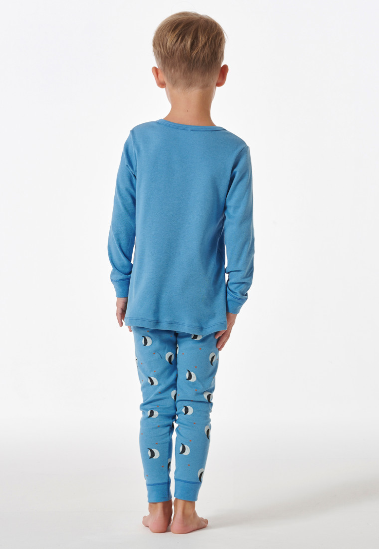 Pyjama long coton bio poignet étoiles lune bleu clair - Natural Love