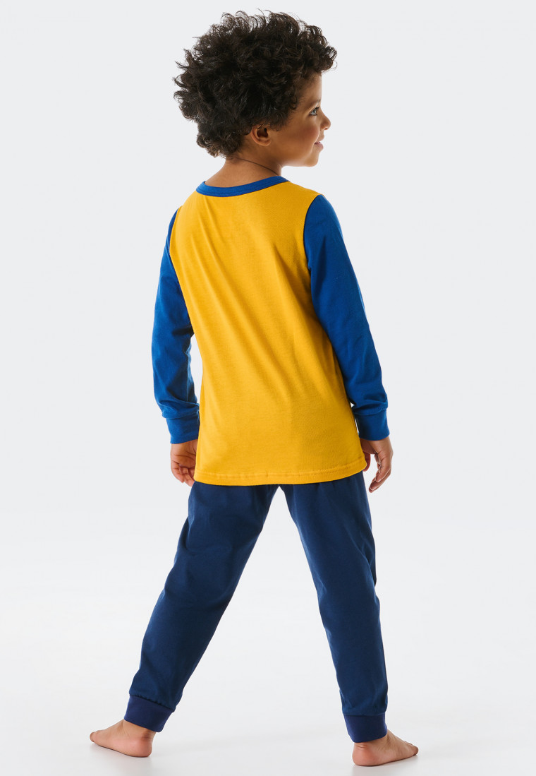 Schlafanzug lang Organic Cotton Bündchen Wikinger gelb - Boys World