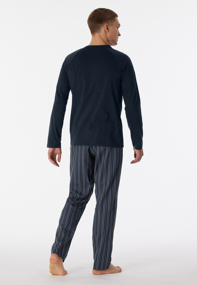 Pyjama long coton bio patte de boutonnage rayures bleu nuit - selected! premium