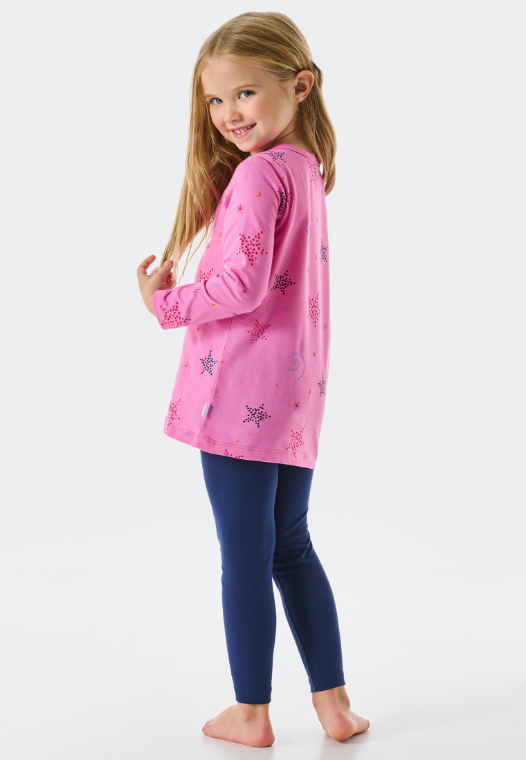 Pajamas long organic cotton leggings stars space pink Girls
