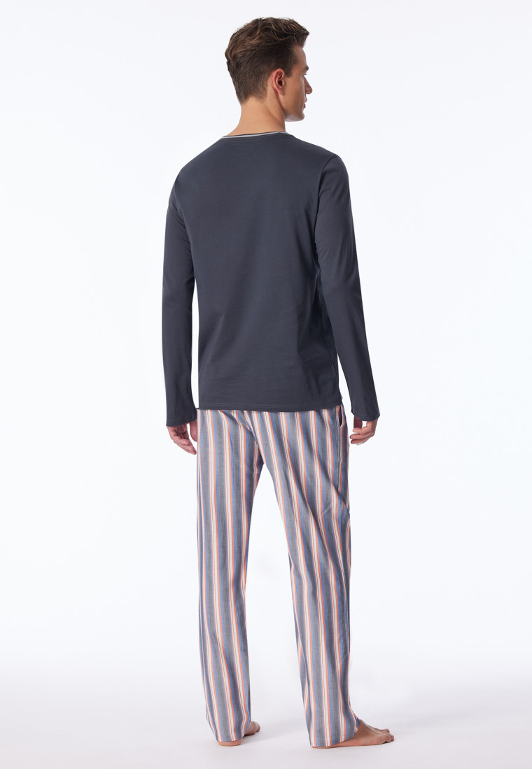 Long organic cotton striped pyjamas in charcoal gray - selected! premium