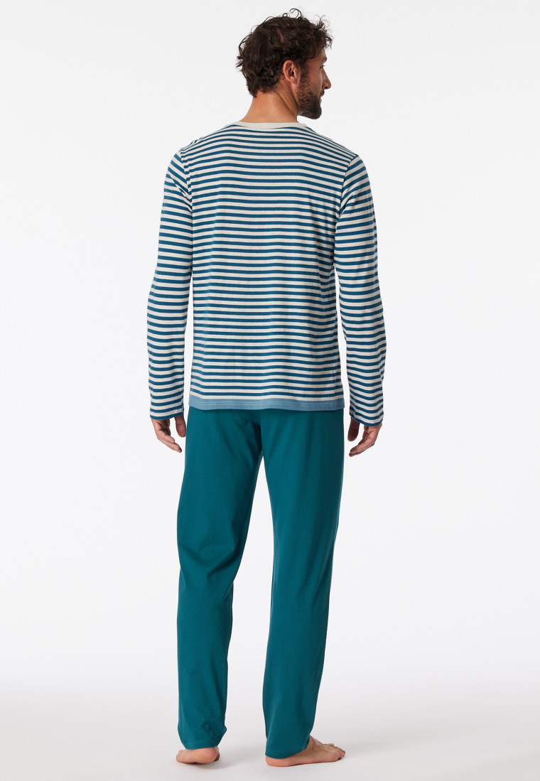 Pajamas long Organic Cotton stripes denim blue - Casual Nightwear