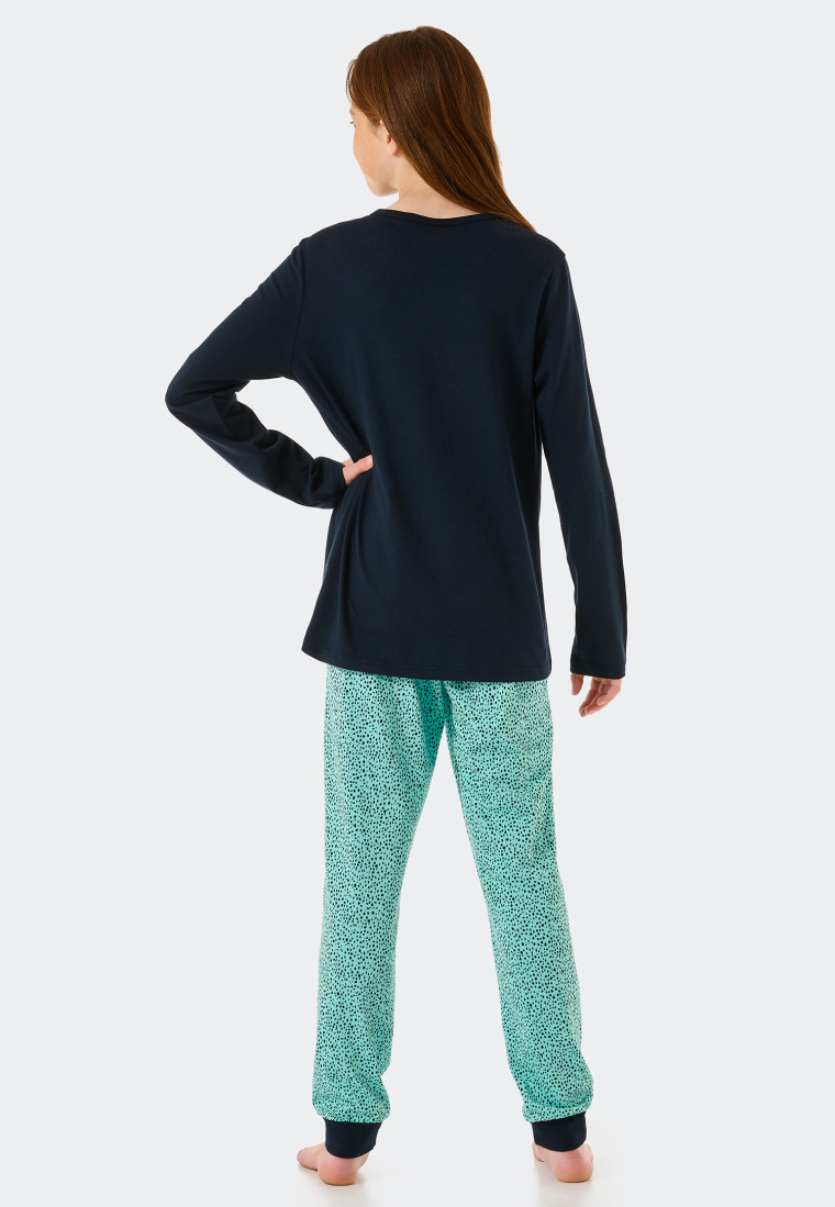 Pigiama lungo in cotone biologico di colore verde menta con motivo a pois - Nightwear