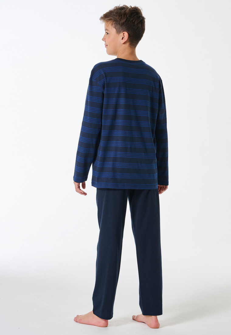 Schlafanzug lang Ringel nachtblau - Teens Nightwear