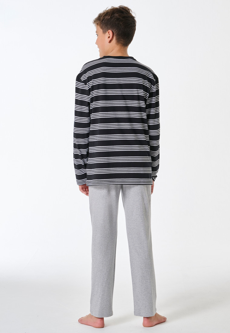Schlafanzug lang Ringel schwarz - Teens Nightwear
