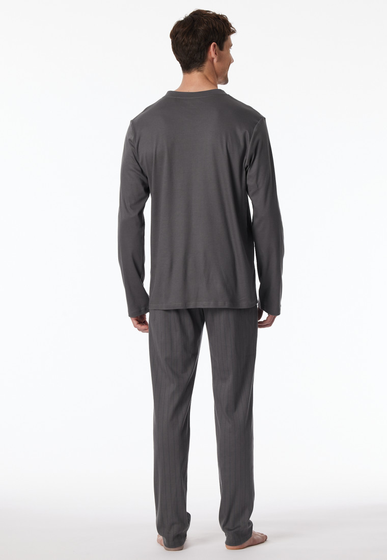 Pigiama a strisce lunghe antracite - Fine Interlock