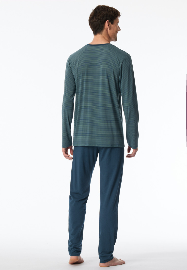 Schlafanzug lang Streifen dunkelblau - Long Life Soft