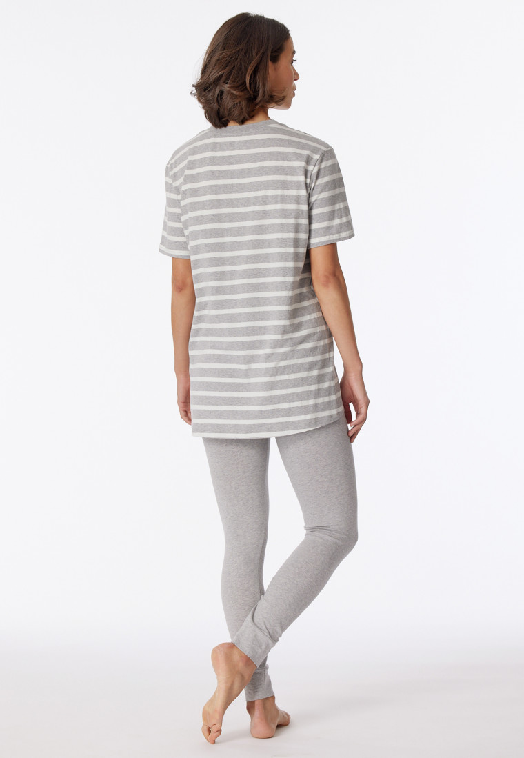 Pajamas long T shirt leggings stripes heather gray Casual