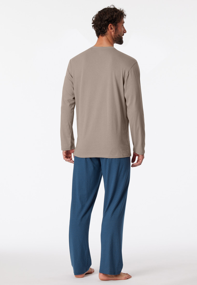 Pyjamas long V-neck chest pocket brown gray patterned - Comfort Essentials