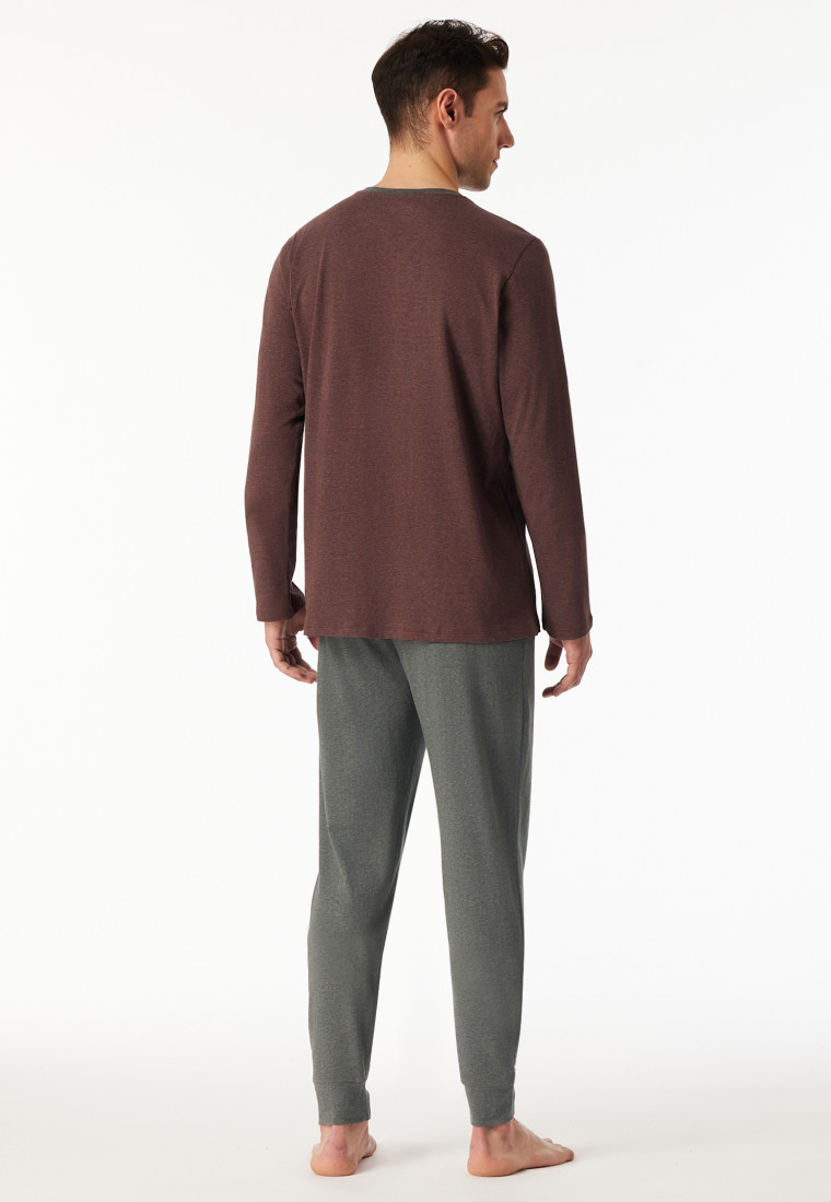 Schlafanzug lang V-Ausschnitt Bündchen burgund - 95/5