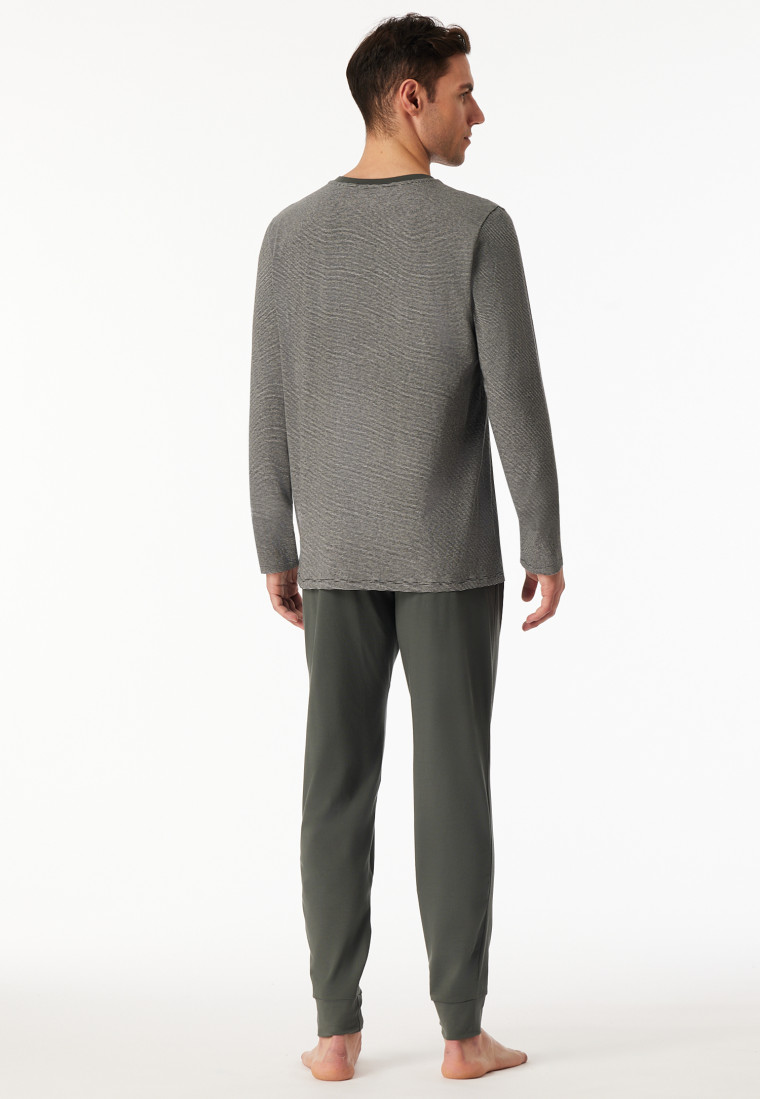 Pyjamas long pyjamas v-neck cuffs dark green - 95/5