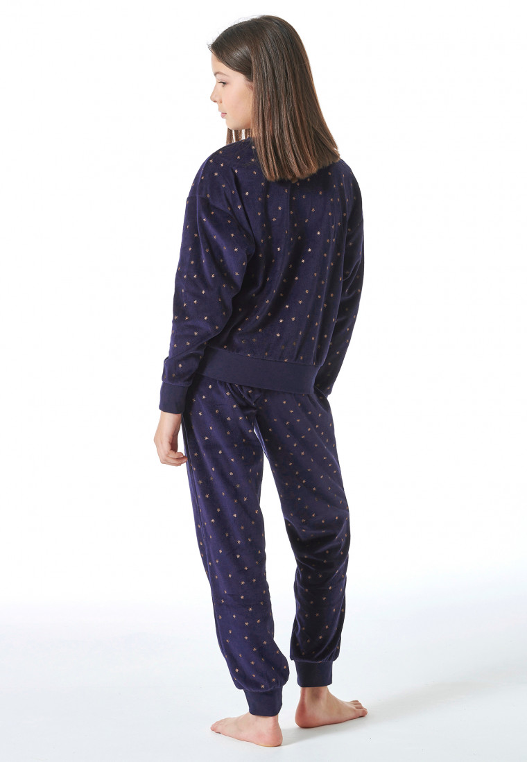 Pigiama lungo in velluto stelle blu notte - Nightwear