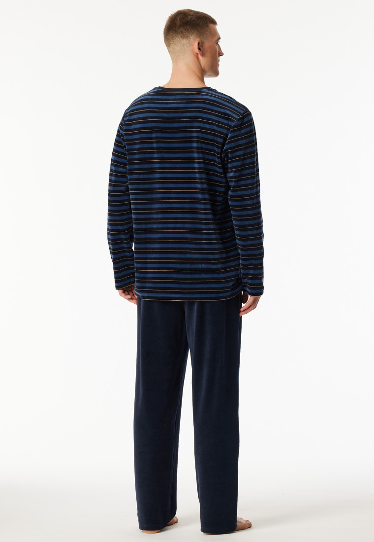 Pyjama long rayures velours bleu nuit - Casual Nightwear