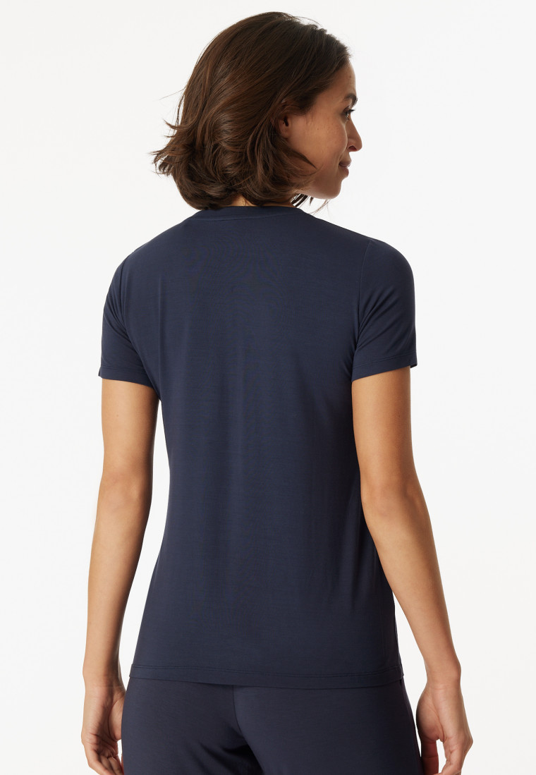 T-shirt à manches courtes Henley patte de boutonnage bleu - Mix + Relax