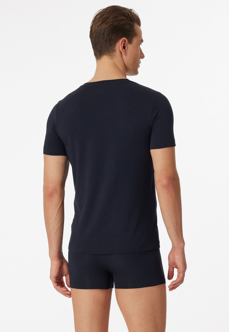 T-shirt à manches courtes en tissu jersey et à col rond, de couleur bleu-noir - Long Life Soft